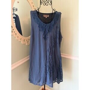 Pretty Angel Tank Dress Women M Blue Embroidered Sleeveless Lagenlook NWT